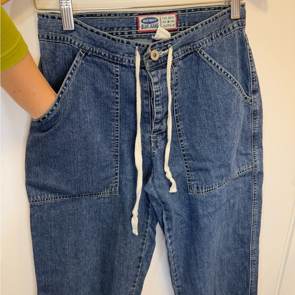 Old Navy Blue Relaxed Fit Jeans with Drawstring Waistband Denim Women’s Size 2 - Picture 5 of 16